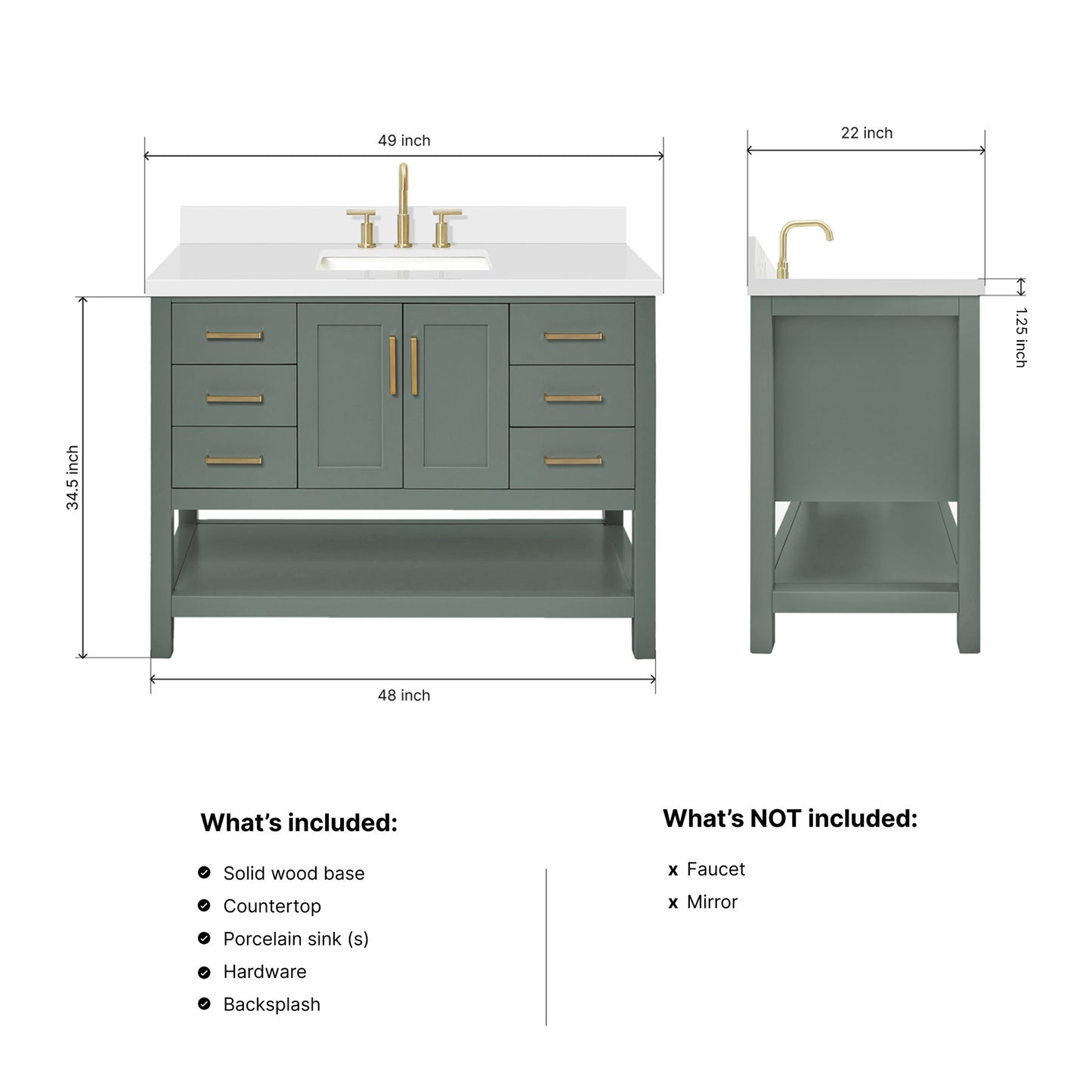 Olivia 48-inch Vintage Green bathroom vanity on dimensions