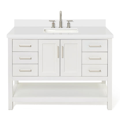 Olivia 48-inch White bathroom vanity on white back ground front view main image