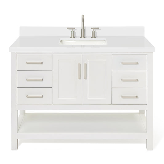 Olivia 48-inch White bathroom vanity on white back ground front view main image