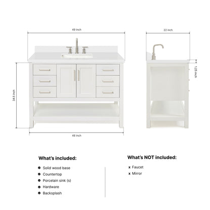 Olivia 48-inch White bathroom vanity on dimensions