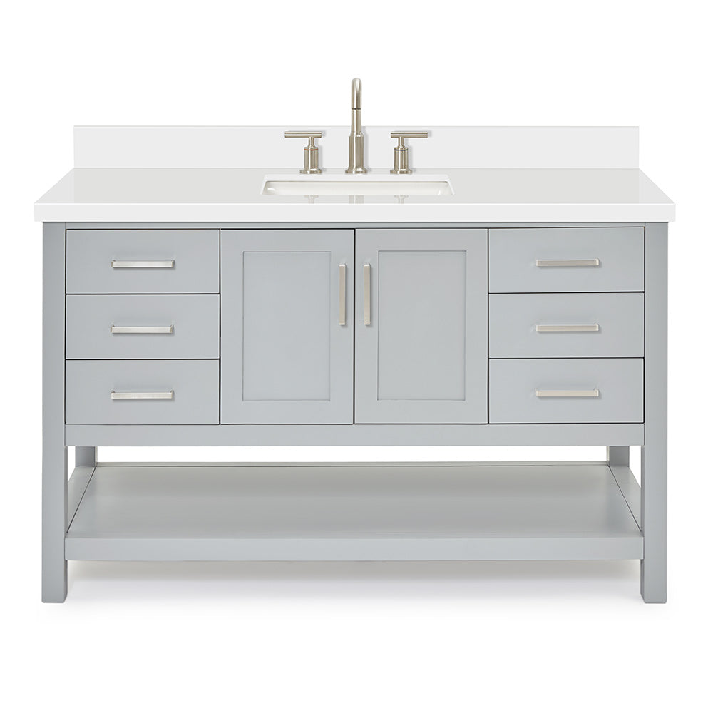Olivia 54-inch Grey bathroom vanity on white back ground front view main image