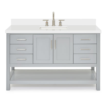 Olivia 54-inch Grey bathroom vanity on white back ground front view main image