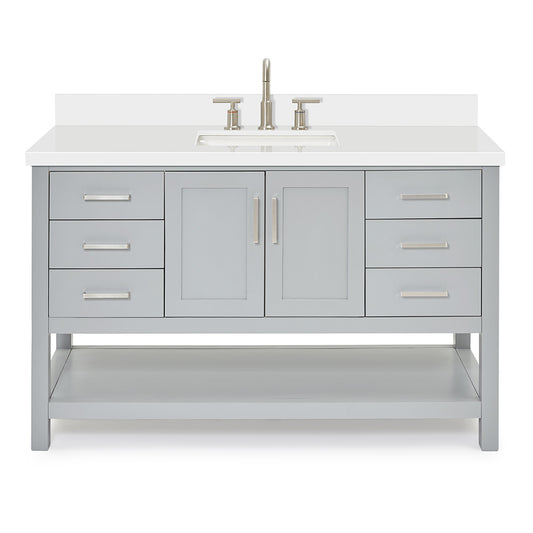 Olivia 54-inch Grey bathroom vanity on white back ground front view main image