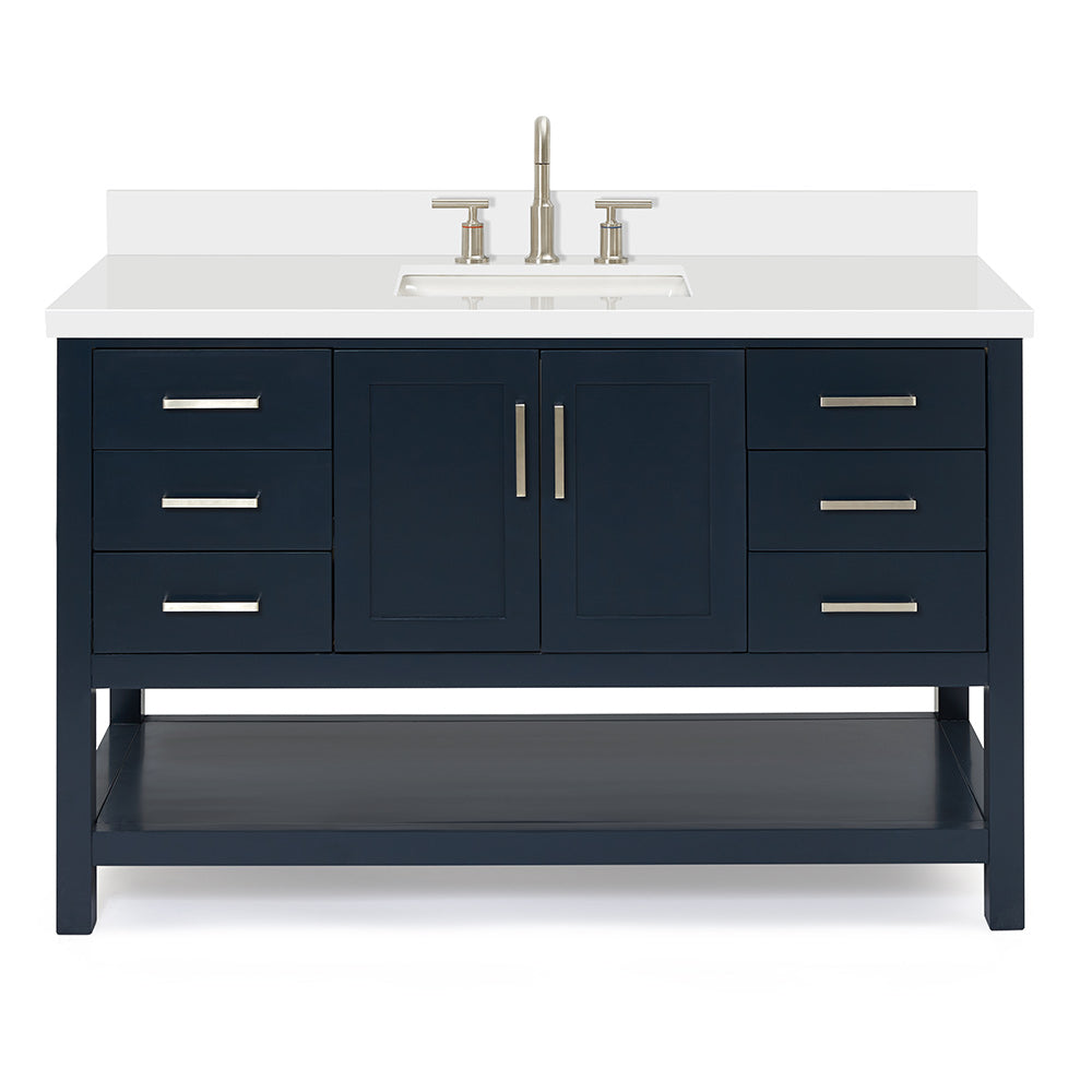 Olivia 54-inch Midnight Blue bathroom vanity on white back ground front view main image