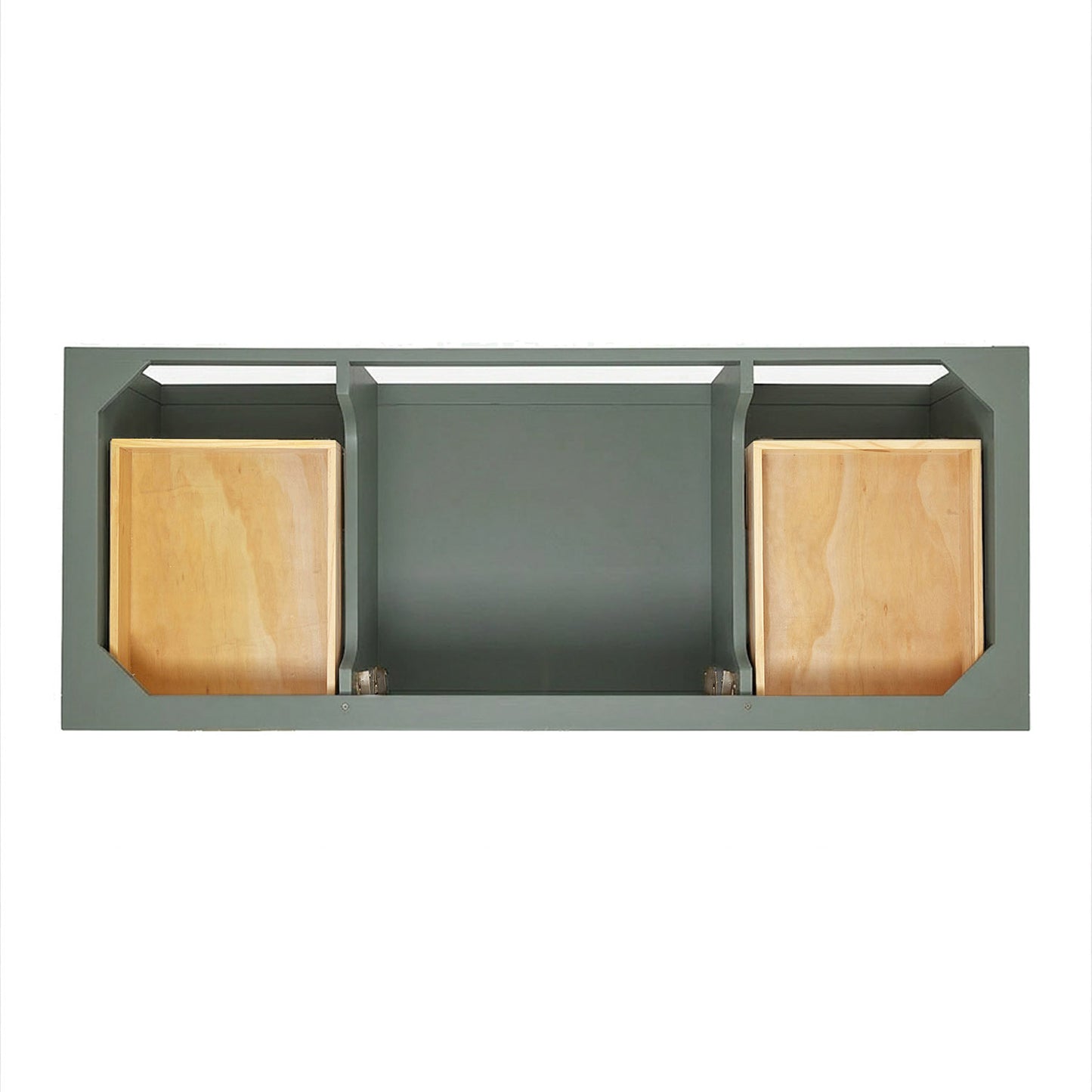 Olivia 54-inch Vintage Green bathroom vanity on white back ground front view open door