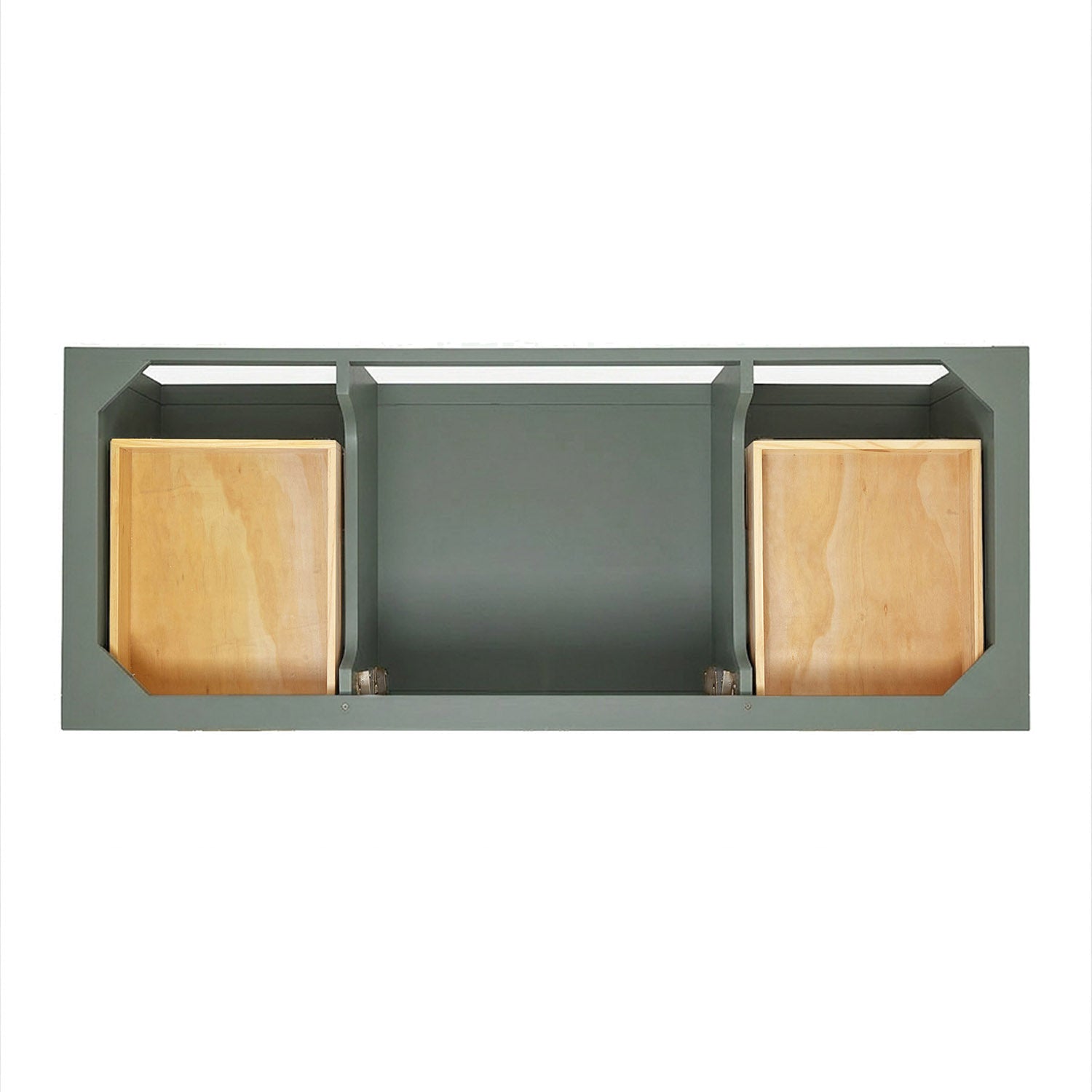 Olivia 54-inch Vintage Green bathroom vanity on white back ground front view open door