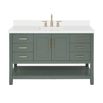 Olivia 54-inch Vintage Green bathroom vanity on white back ground front view main image