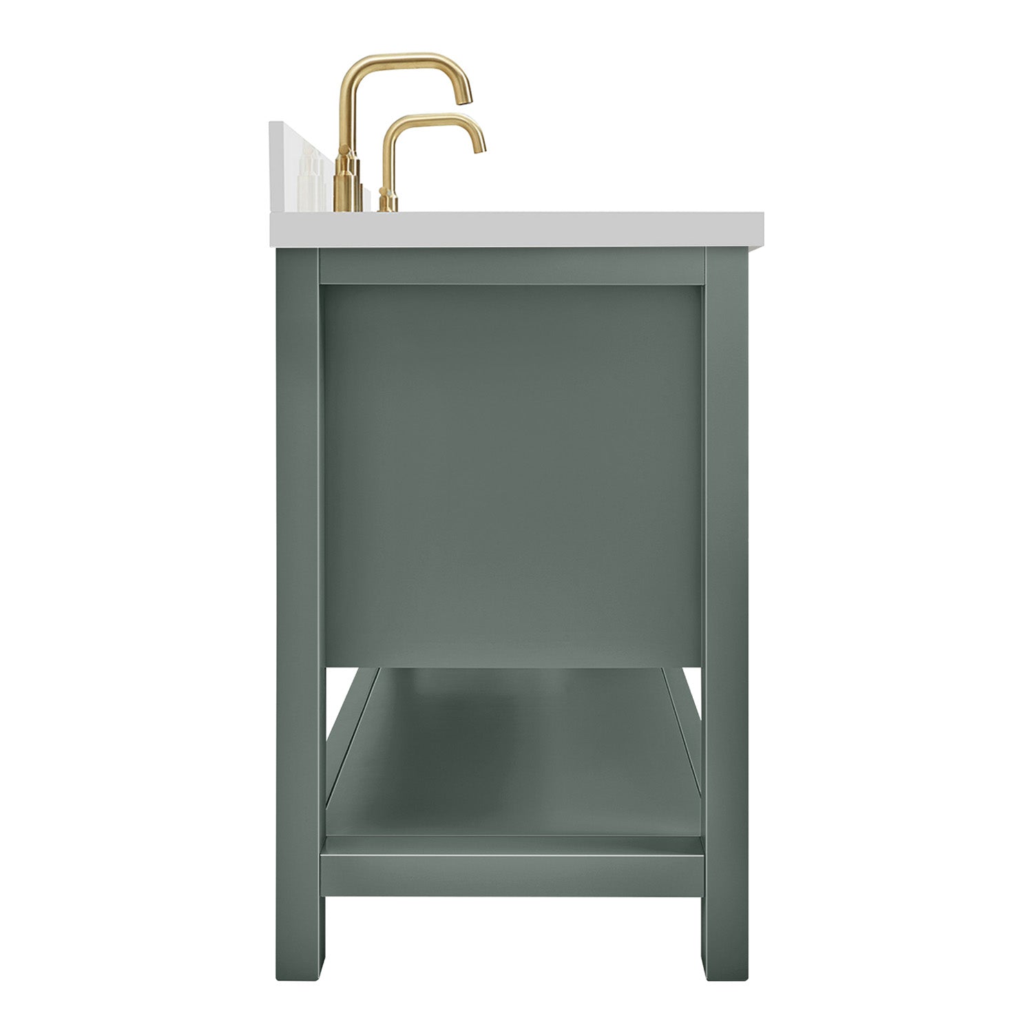 Olivia 60-inch Vintage Green bathroom vanity on white back ground side view open door