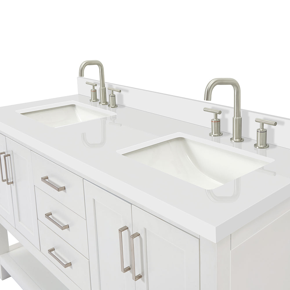 Olivia 60-inch White bathroom vanity on detail 2