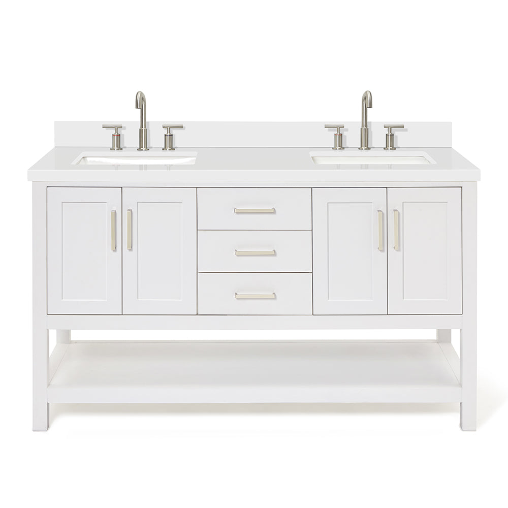 Olivia 60-inch White bathroom vanity on white back ground front view main image