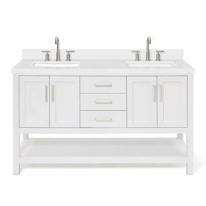 Olivia 60-inch White bathroom vanity on white back ground front view main image