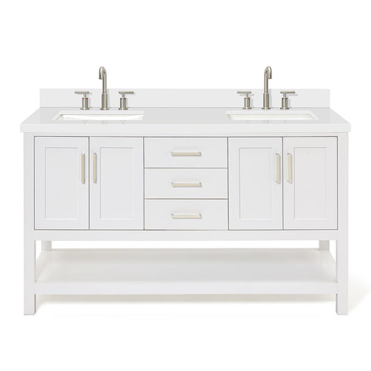 Olivia 60-inch White bathroom vanity on white back ground front view main image