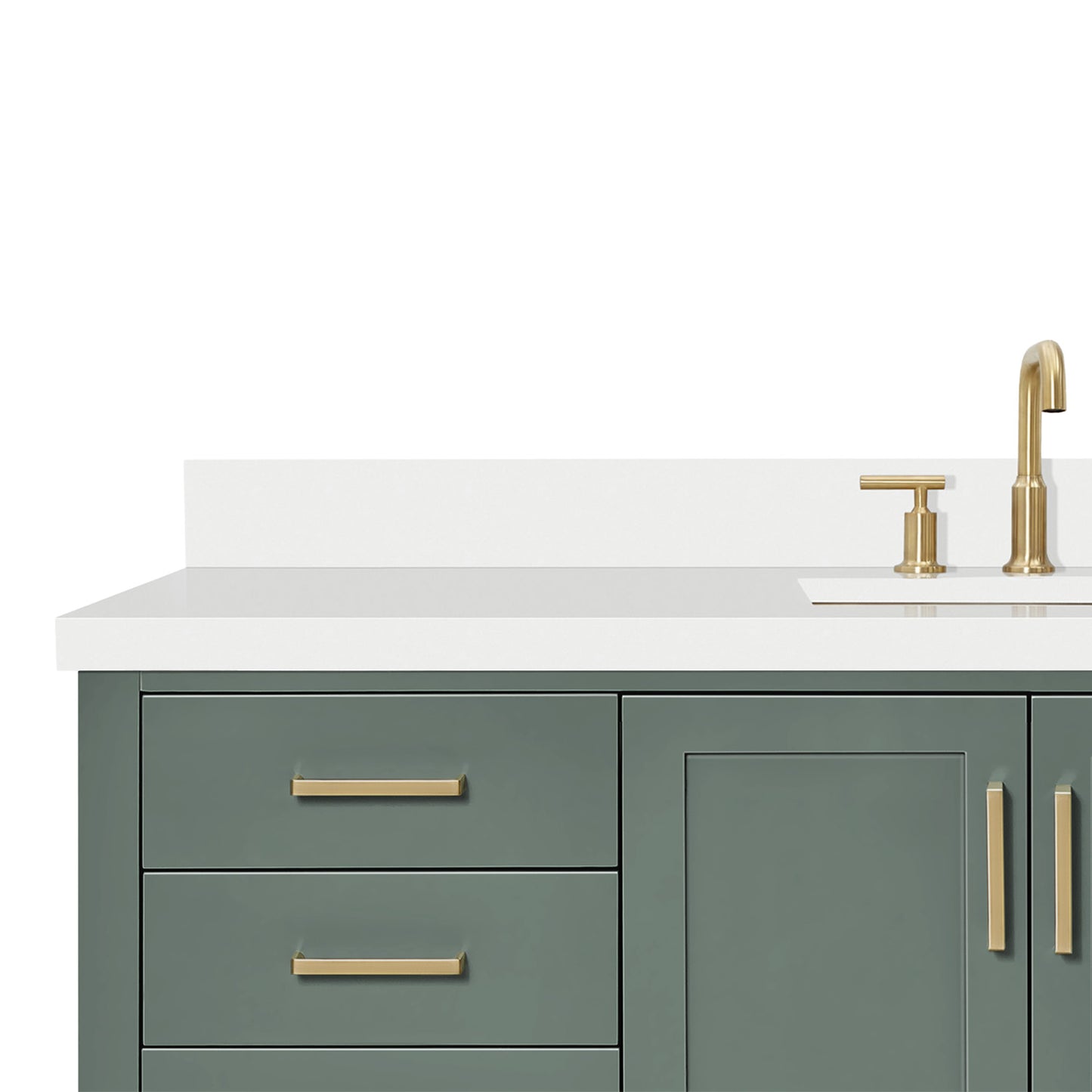 Olivia 60-inch Vintage Green bathroom vanity on white back ground side view open door