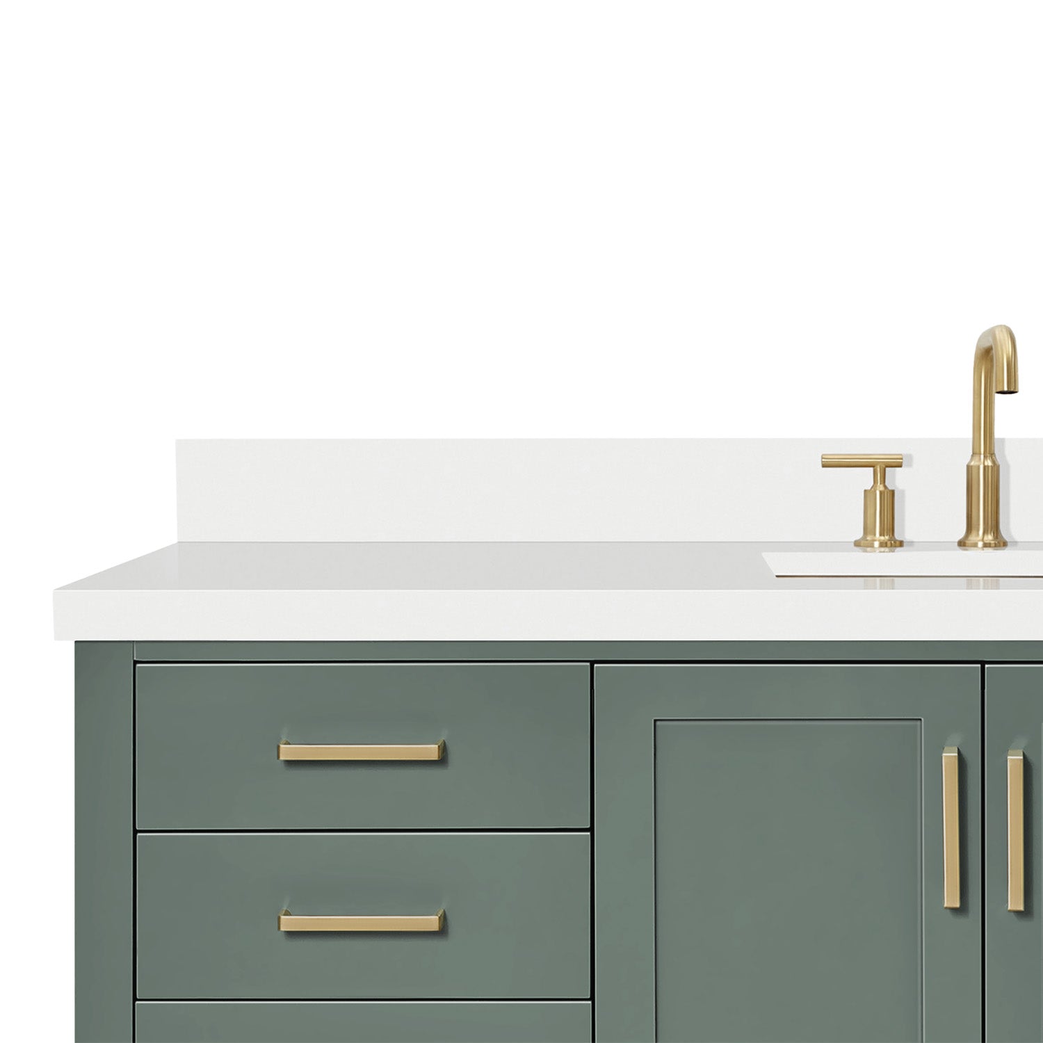 Olivia 60-inch Vintage Green bathroom vanity on white back ground side view open door