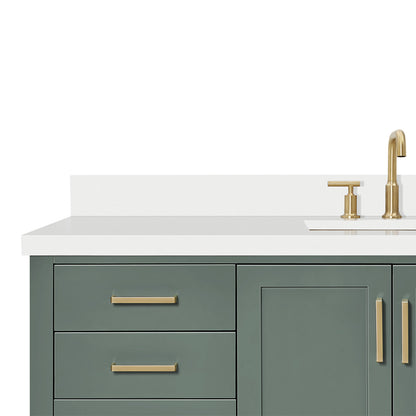 Olivia 60-inch Vintage Green bathroom vanity on white back ground side view open door