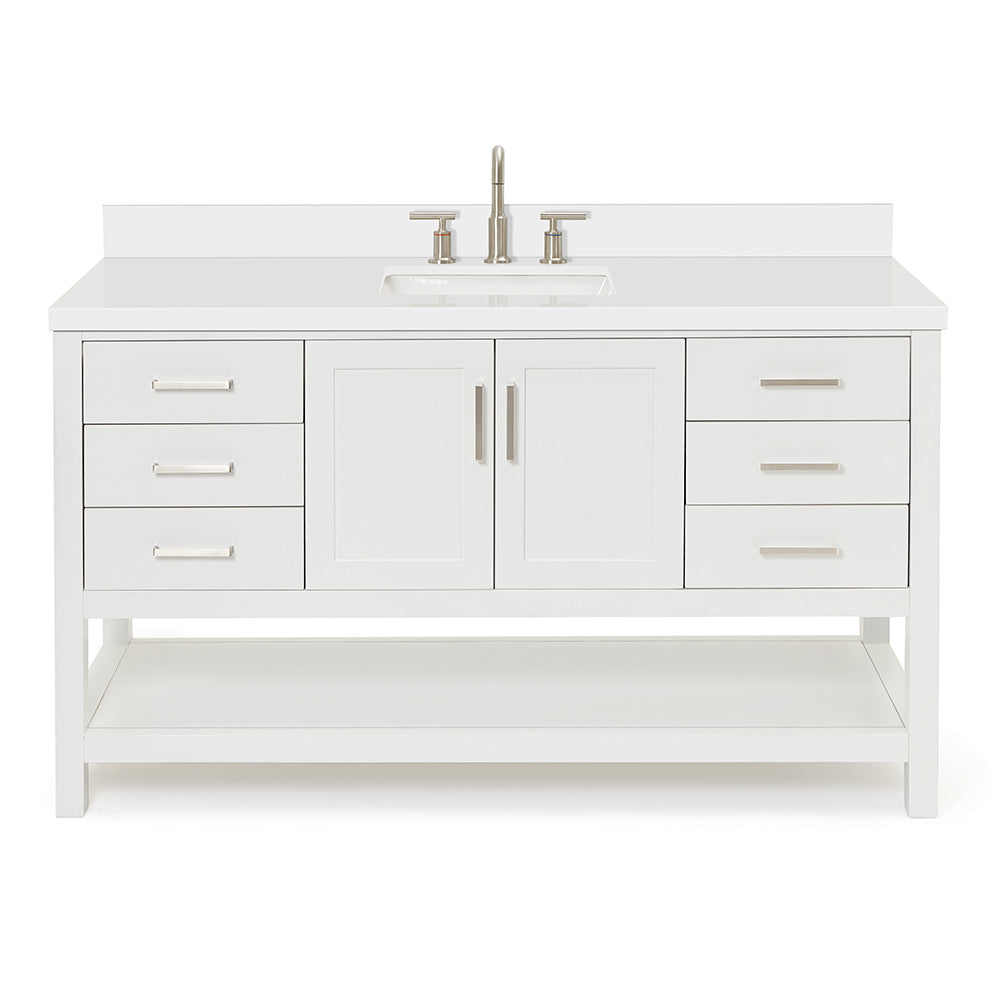 Olivia 60-inch White bathroom vanity on white back ground front view main image