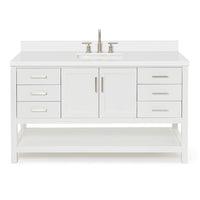 Olivia 60-inch White bathroom vanity on white back ground front view main image