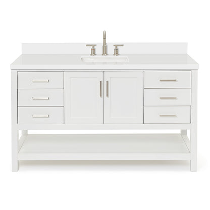 Olivia 60-inch White bathroom vanity on white back ground front view main image