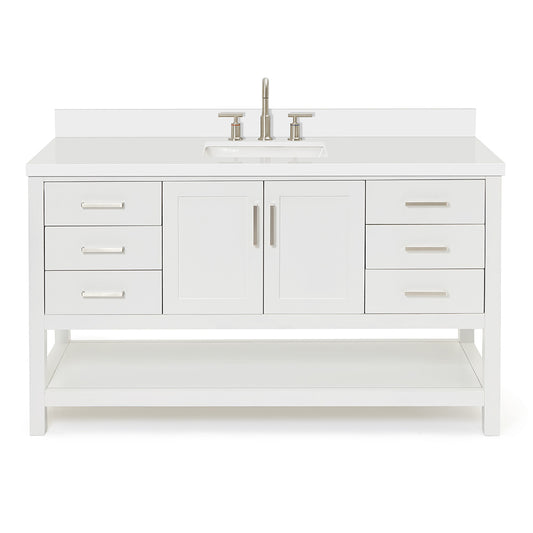 Olivia 60-inch White bathroom vanity on white back ground front view main image
