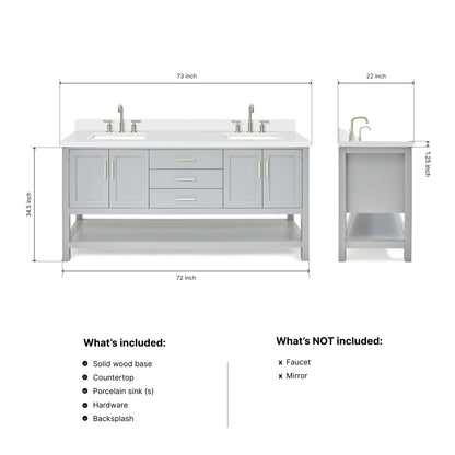 Olivia 72-inch Grey bathroom vanity on dimensions