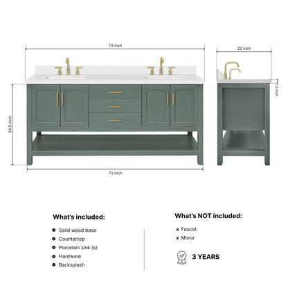 Olivia 72-inch Vintage Green bathroom vanity on dimensions