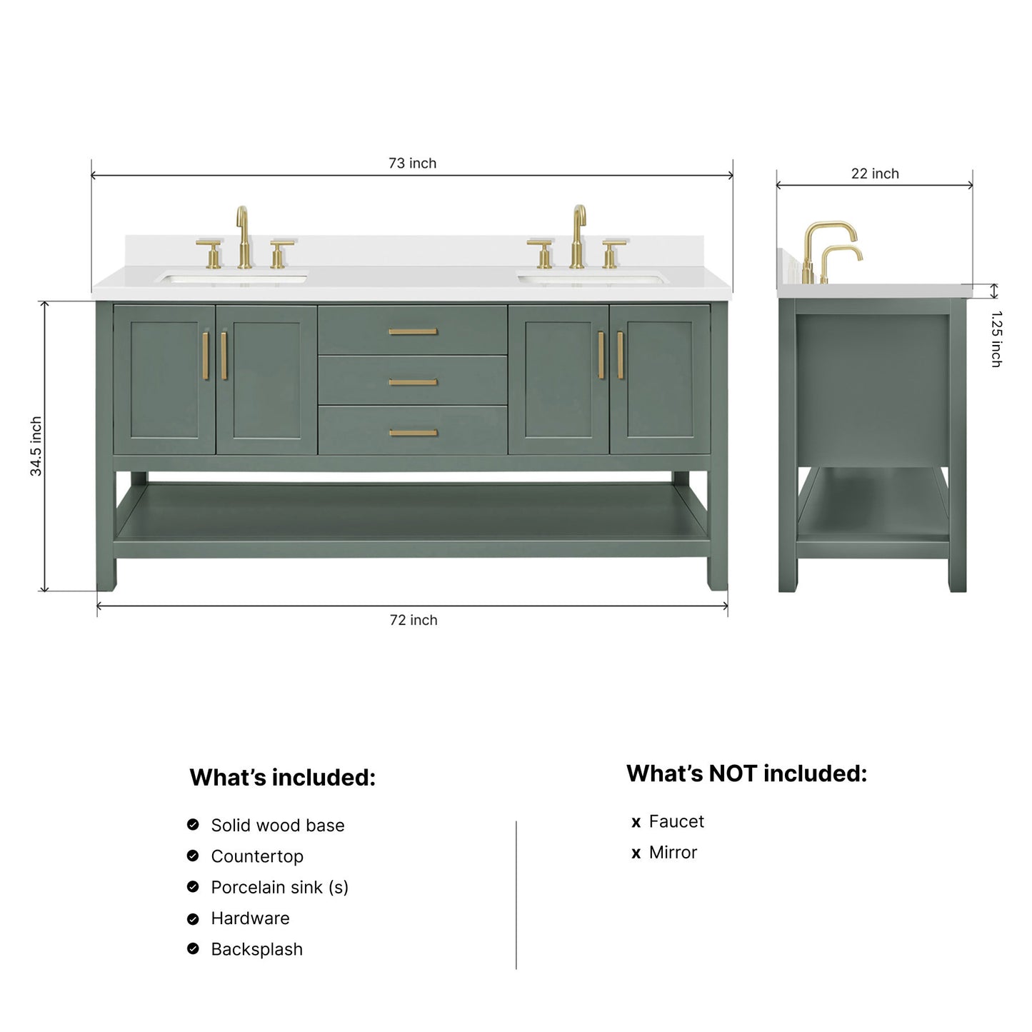 Olivia 72-inch Vintage Green bathroom vanity on dimensions