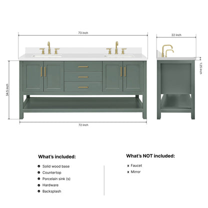 Olivia 72-inch Vintage Green bathroom vanity on dimensions