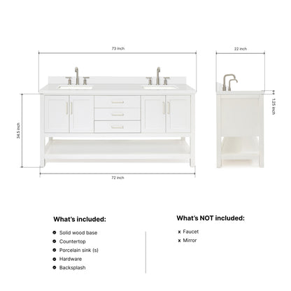 Olivia 72-inch White bathroom vanity on dimensions