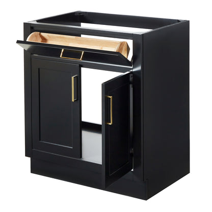 Isabella 30-inch Black base cabinet on white back ground side view open door