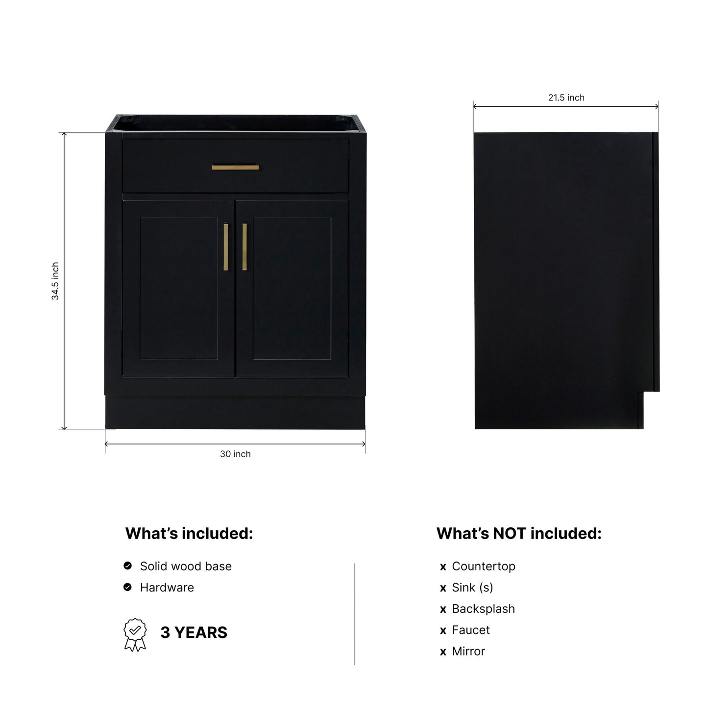 Isabella 30-inch Black base cabinet on dimensions