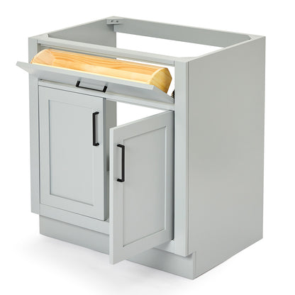 Isabella 30-inch Grey base cabinet on white back ground side view open door