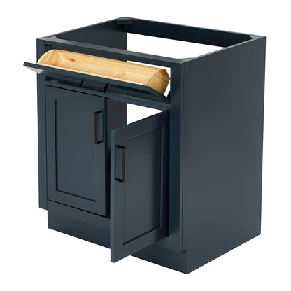 Isabella 30-inch Midnight Blue base cabinet on white back ground side view open door