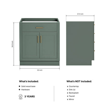 Isabella 30-inch Vintage Green base cabinet on dimensions