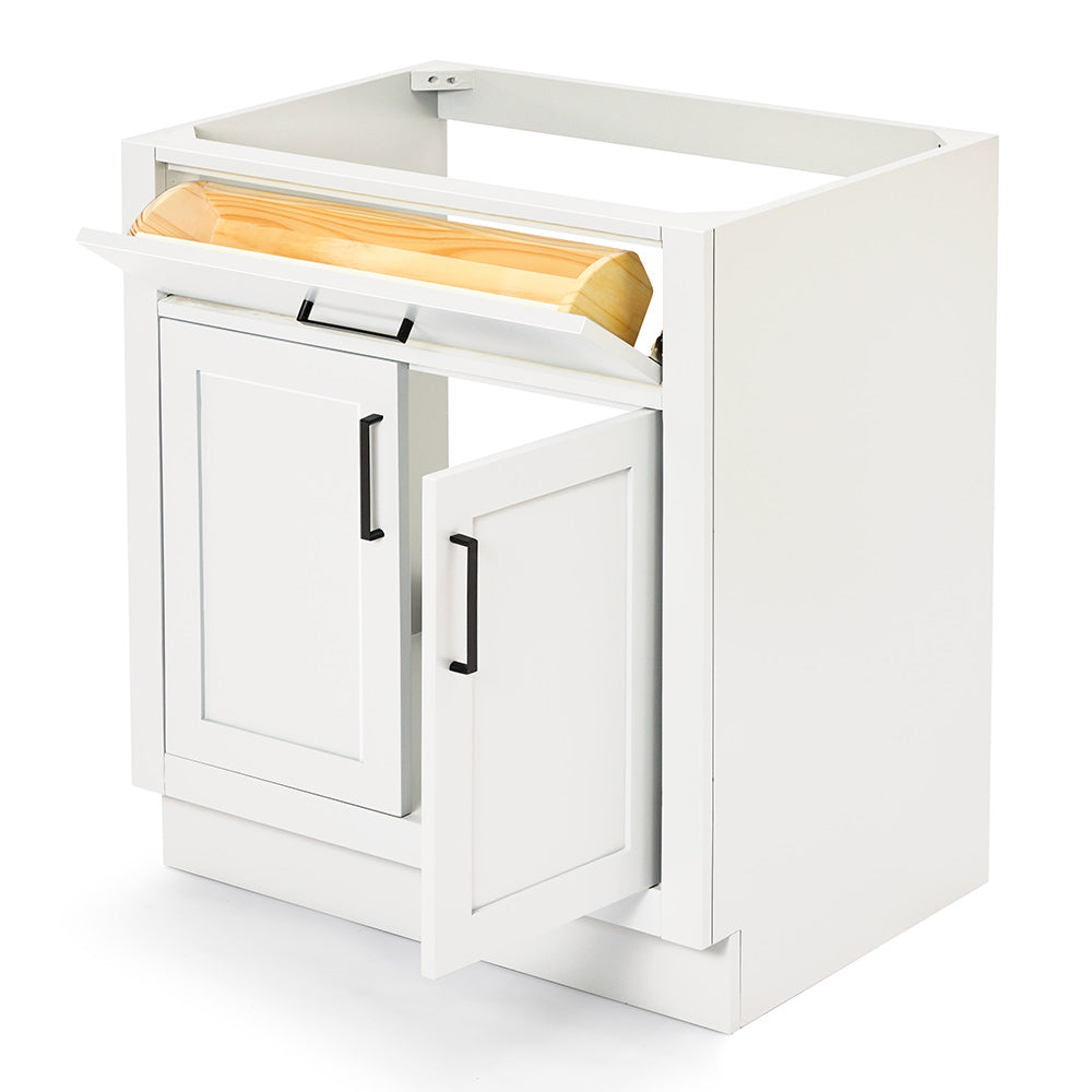 Isabella 30-inch White base cabinet on white back ground side view open door
