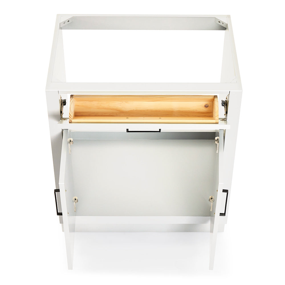 Isabella 30-inch White base cabinet on white back ground front view open door
