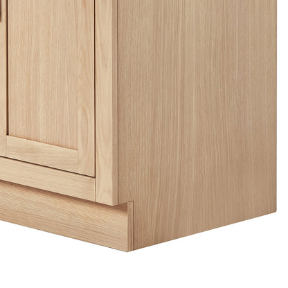 Isabella 30-inch Natural Oak base cabinet on white back ground front view open door