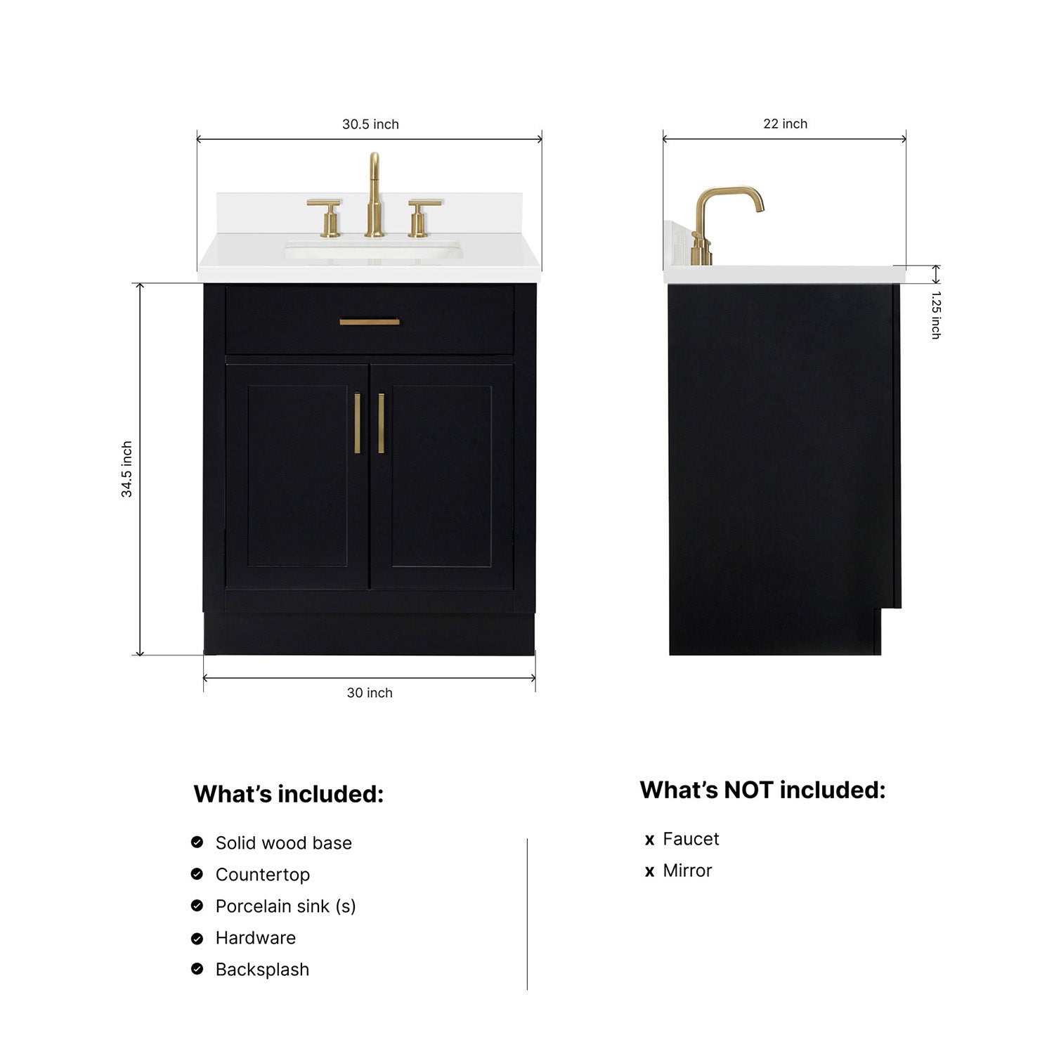 Isabella 30-Inch Black bathroom vanity dimensions