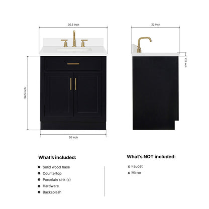 Isabella 30-Inch Black bathroom vanity dimensions