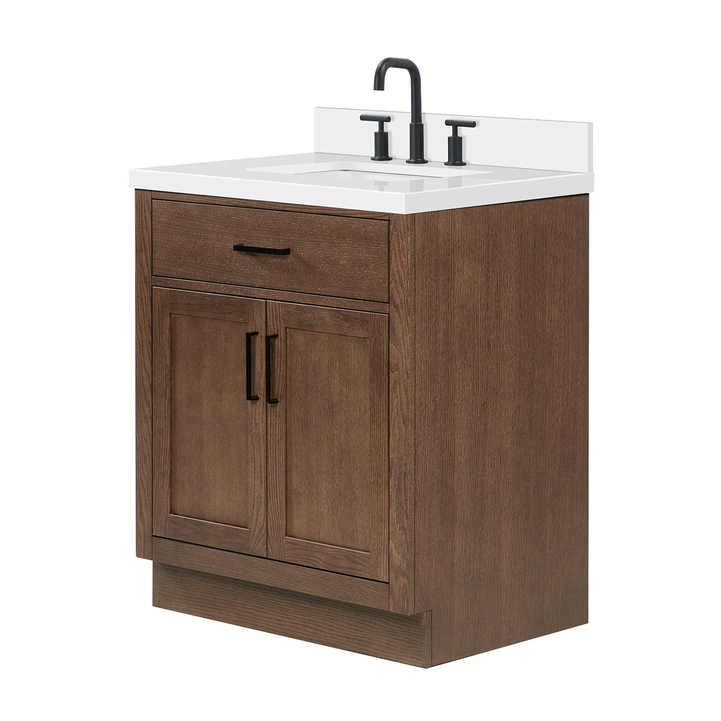 Isabella 30-Inch Brown Oak bathroom vanity on white background – product photo 4