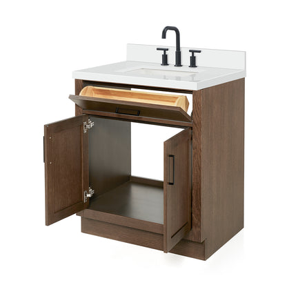 Isabella 30-Inch Brown Oak bathroom vanity on white background – product photo 6