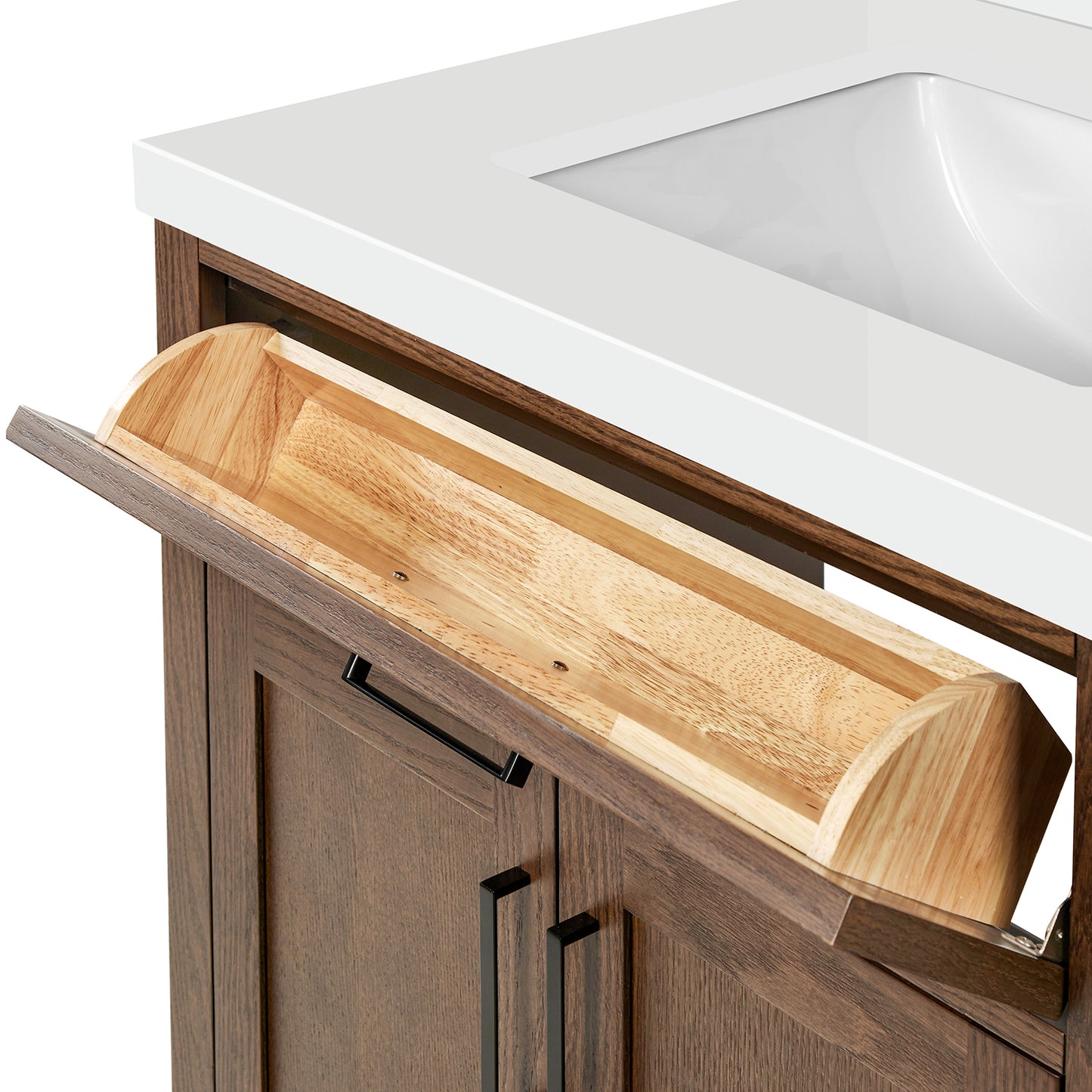 Isabella 30-Inch Brown Oak bathroom vanity on white background – product photo 12