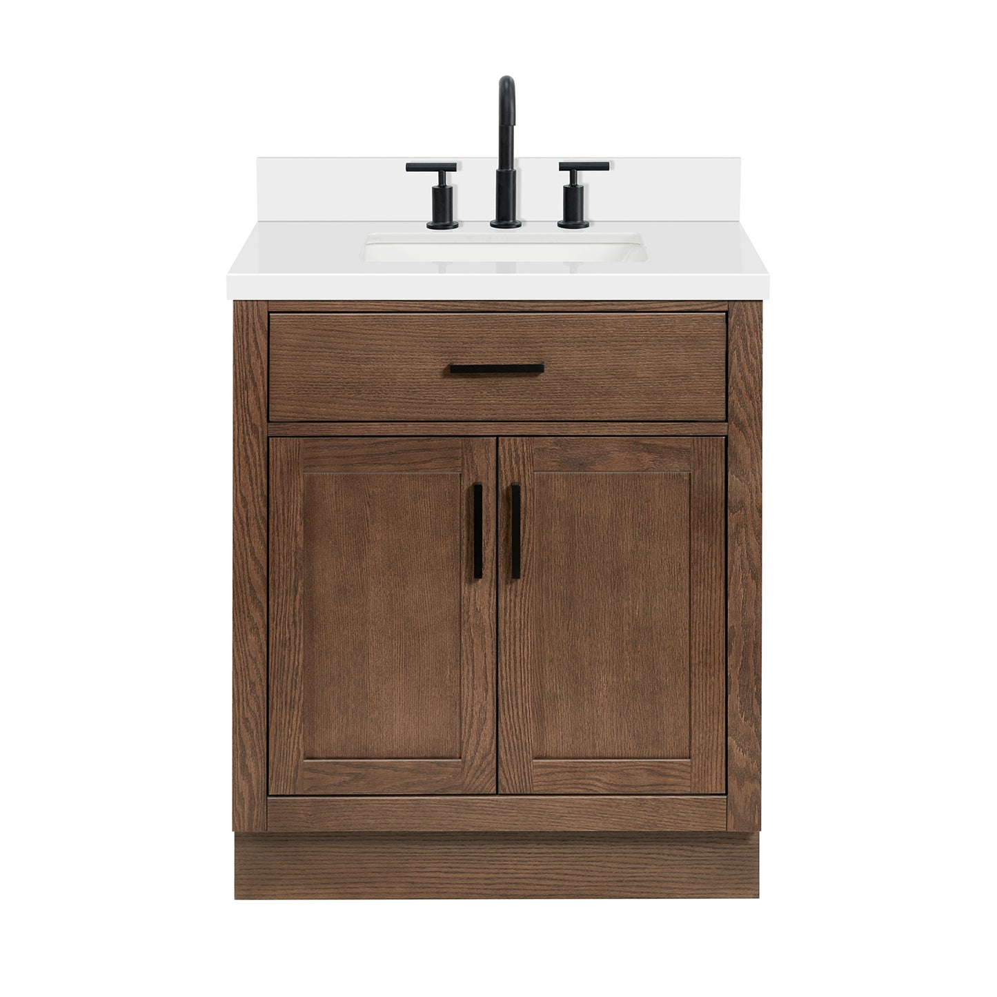 Isabella 30-Inch Brown Oak bathroom vanity on white background – product photo 3