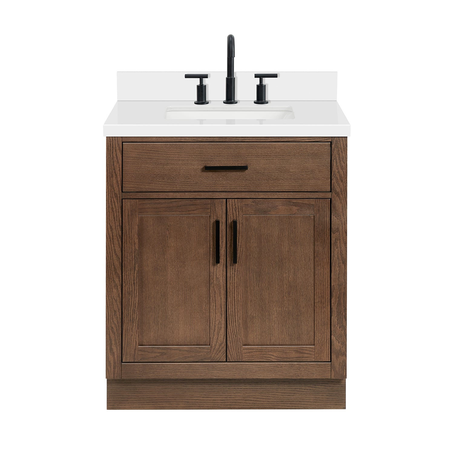 Isabella 30-Inch Brown Oak bathroom vanity on white background – product photo 3