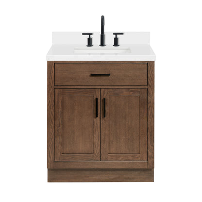 Isabella 30-Inch Brown Oak bathroom vanity on white background – product photo 3