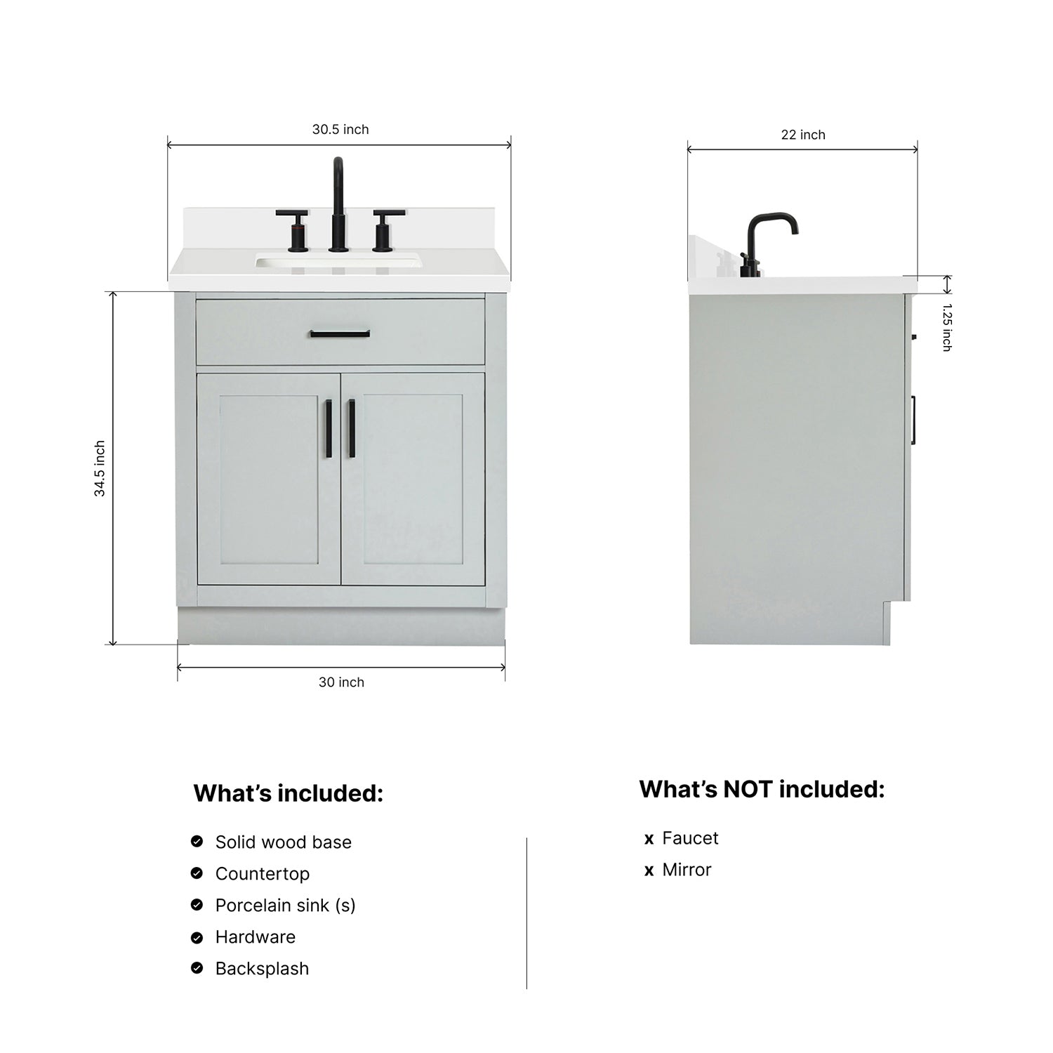 Isabella 30-Inch Grey bathroom vanity dimensions