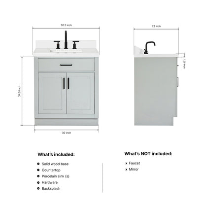Isabella 30-Inch Grey bathroom vanity dimensions