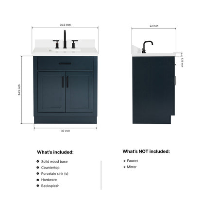 Isabella 30-Inch Midnight Blue bathroom vanity dimensions