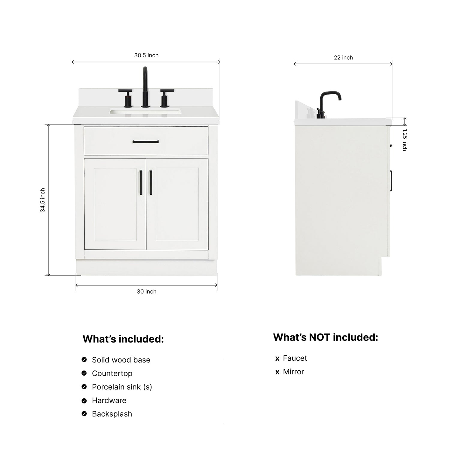 Isabella 30-Inch White bathroom vanity dimensions