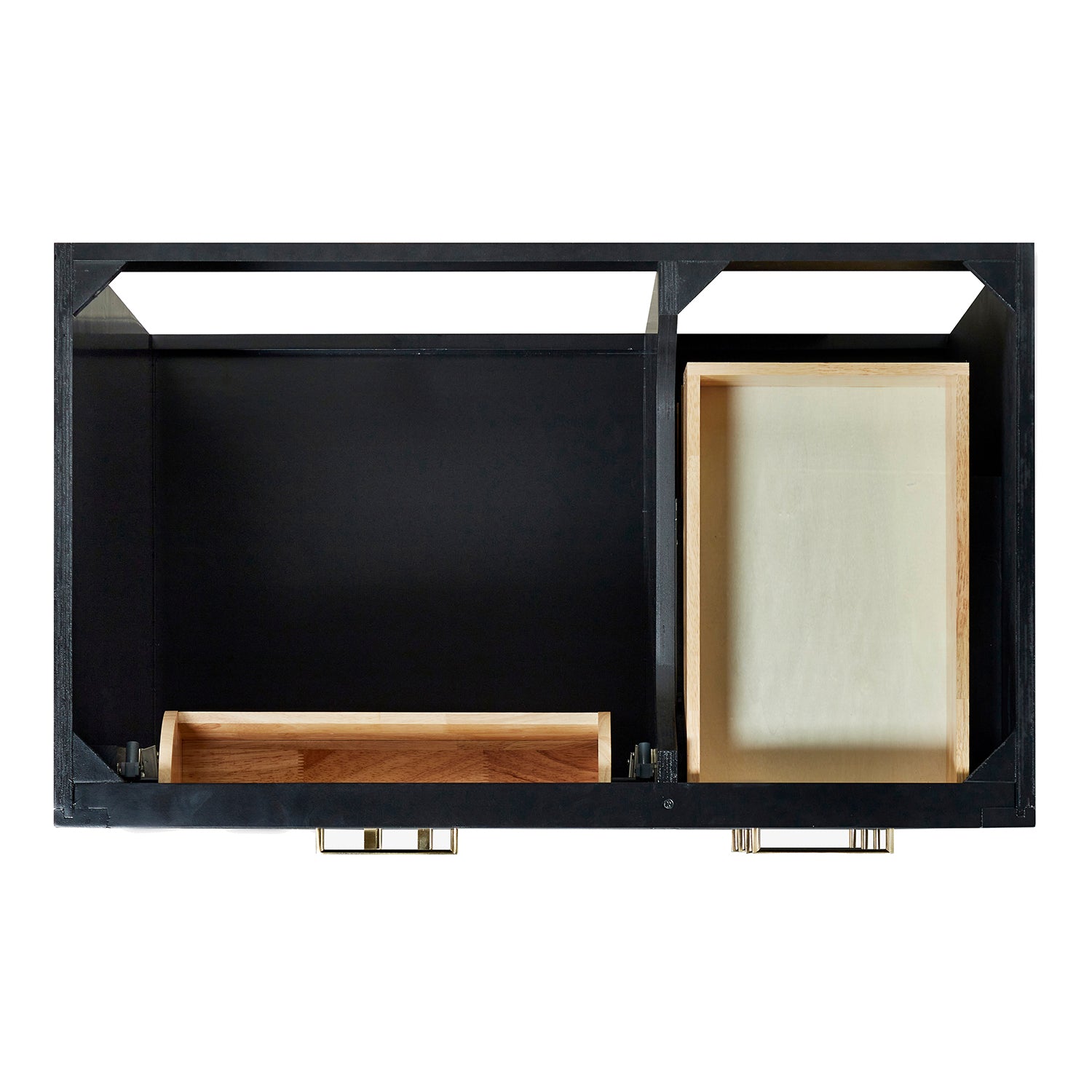 Isabella 36-inch Black base cabinet on white back ground front view open door