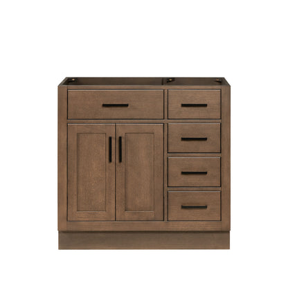 Isabella 36-inch Brown Oak base cabinet on white back ground front view main image